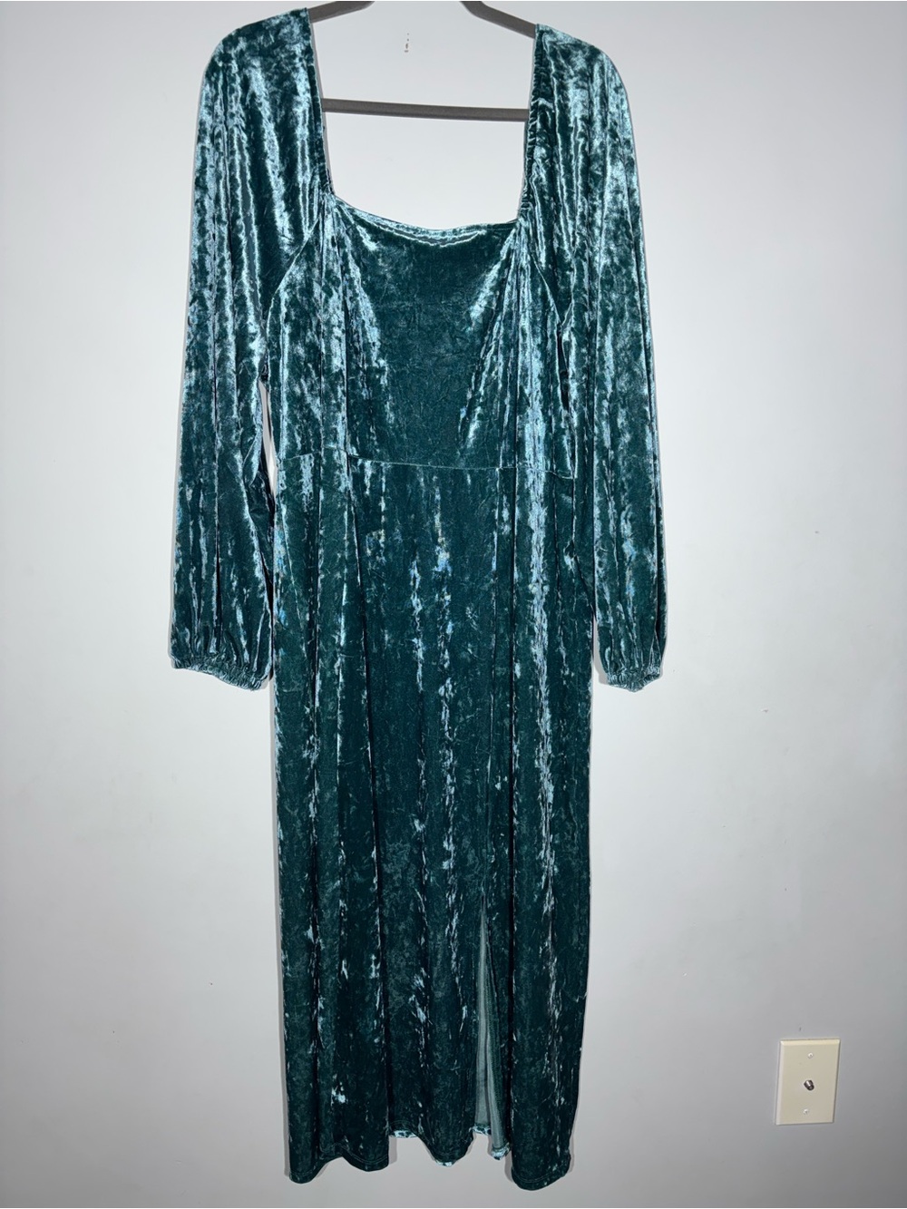 Ava & Viv Crushed Velvet Maxi Dress Size 1X  Long Sleeve Square Neck NWT Teal - Picture 2 of 10